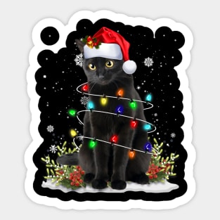 Black Cat Santa Christmas Family Matching Pajamas Xmas Sticker